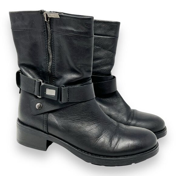 Aquatalia Sami Rustico Moto Black Waterproof Calf Biker Leather Boot Women’s 8 - Picture 1 of 13